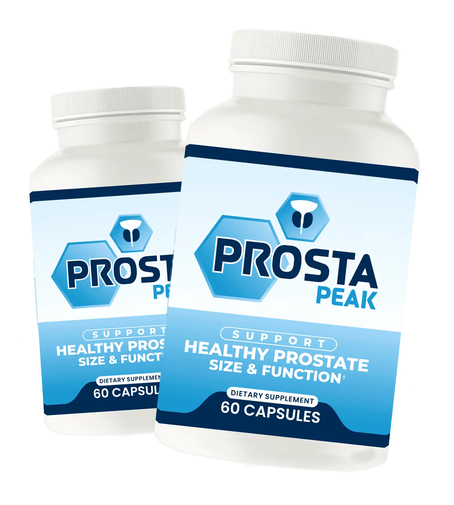 Two Prosta Peak bottles showing the 60-capsule label and dietary supplement design